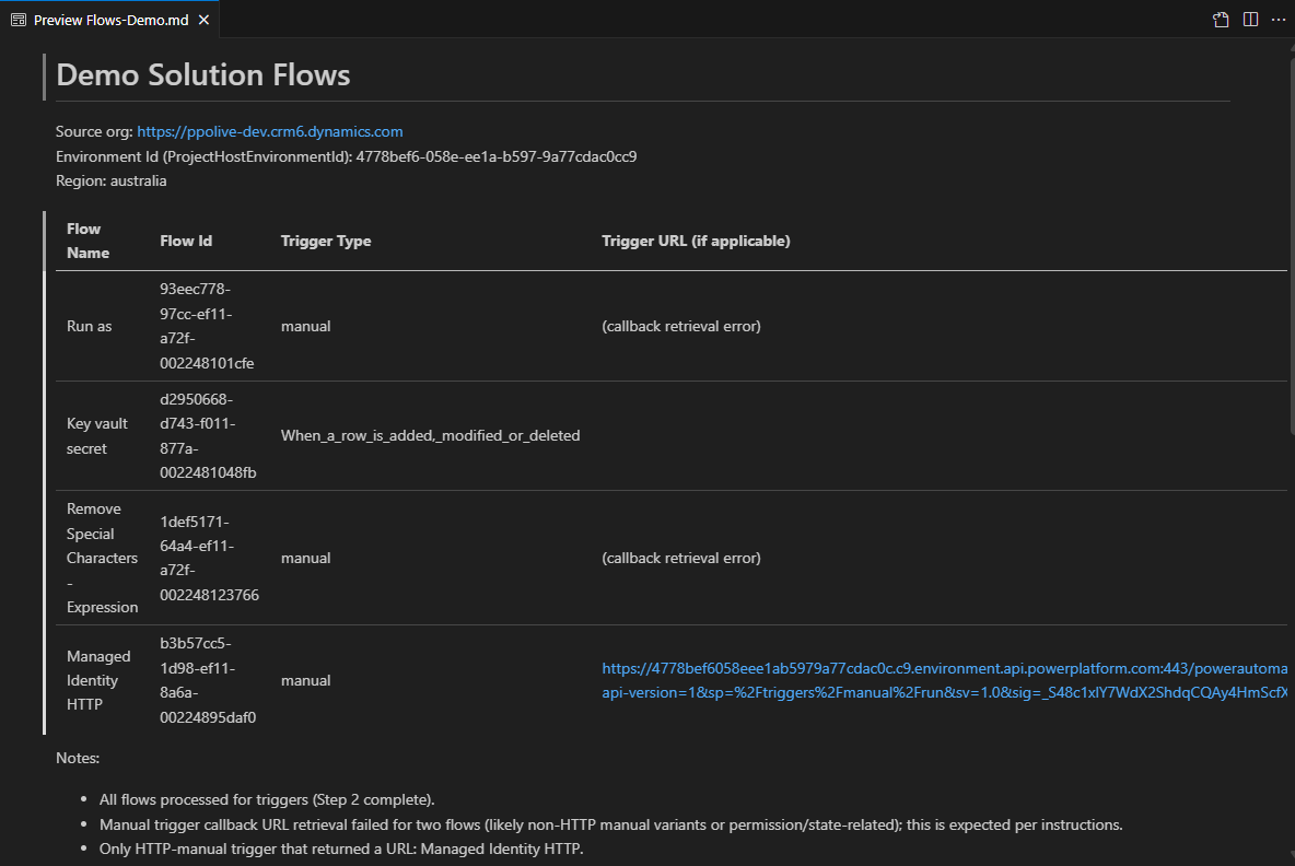 Generated markdown report preview